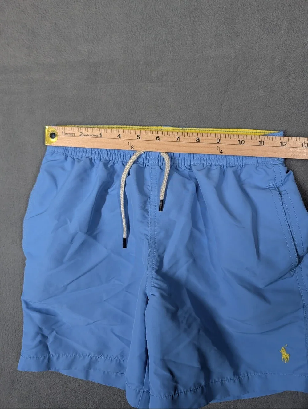 Polo Ralph Lauren Boys M 10 12 Blue Yellow Pony Swim Trunks Mesh Lined Beachwear